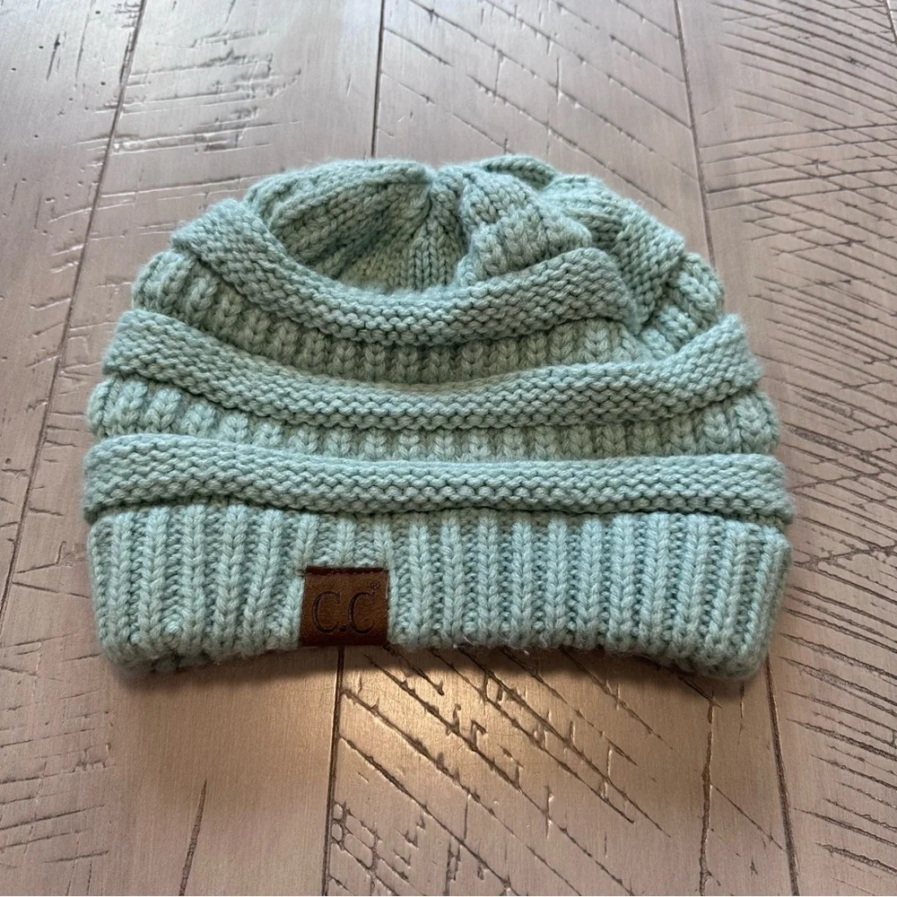 Classic CC Beanie Sage HAT20A teal winter warmth boho acrylic woven chunky knit